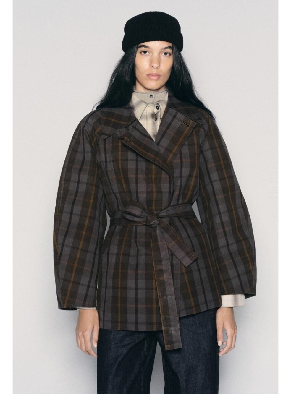 ZARA PLAID BELTED TRENCH COAT
